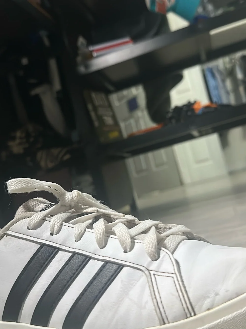 adidas White Sneakers with Black Stripes